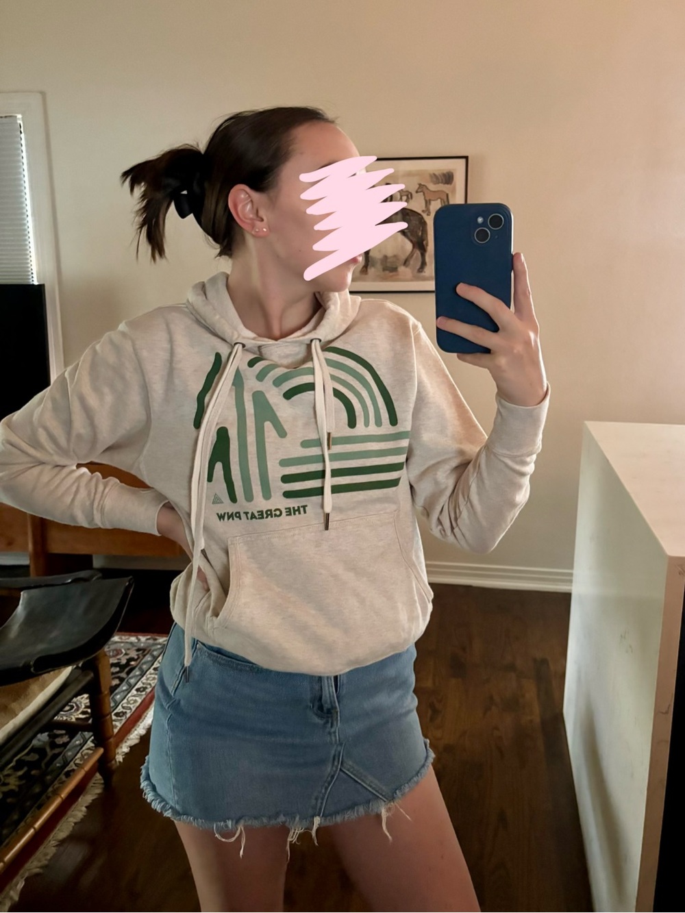 The Great PNW Cream Pullover Hoodie with Green Graphic